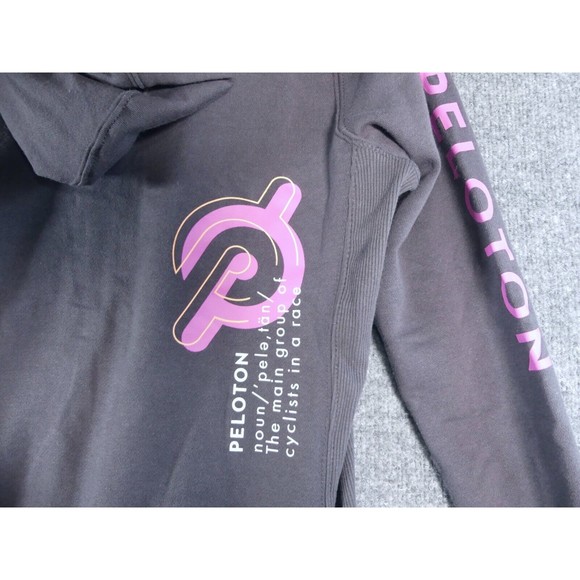 PELOTON Womens Small Sweatshirt Hoodie Dark Gray Full Zip Graphic Print Hooded - Picture 8 of 8